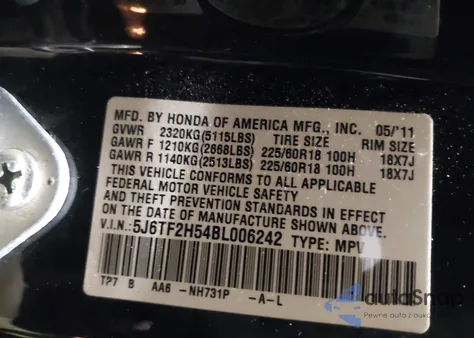2011 Honda Accord Crosstour Ex-L from USA, damaged, VIN 5J6TF2H54BL006242